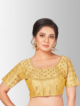 Mimosa - Gold Semi Stitched Raw Silk Blouse With Hand Work