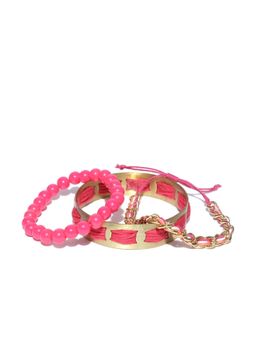 Blueberry - Pink Beaded Bracelets With Bangle (Pack of 3)