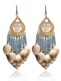 Blueberry - Gold Leaf Charms Drop Earrings