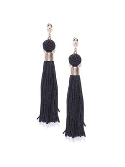 Blueberry - Black Knotted Tassel Drop Earrings