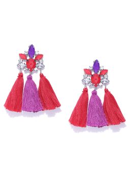 Blueberry - Multicolor Stone Studded Tassel Drop Earrings