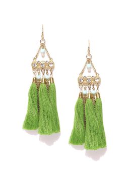 Blueberry - Gold Tone Green Tassel Drop Earrings