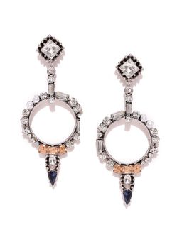 Blueberry - Silver Tone Stone Embellished Drop Earrings