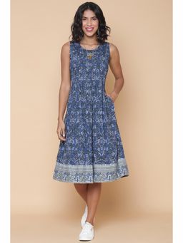 Biba - Blue Cotton Kurta Dress with Mask (Set of 2)