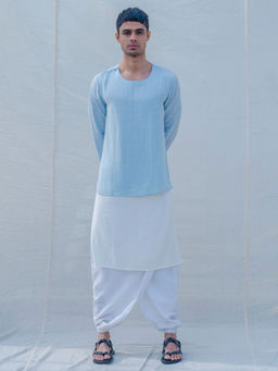 Bohame - Cotton X Linen Blue Sky Kurta With Pajama (Set of 2)