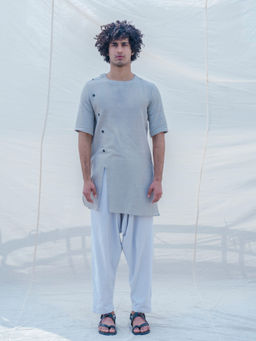 Bohame - Cotton X Linen Slay In Grey Kurta With Pajama (Set of 2)