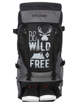 FUR JADEN - Black Grey 55 LTR Rucksack Travel Backpack Bag For Trekking, Hiking with Shoe Compartment