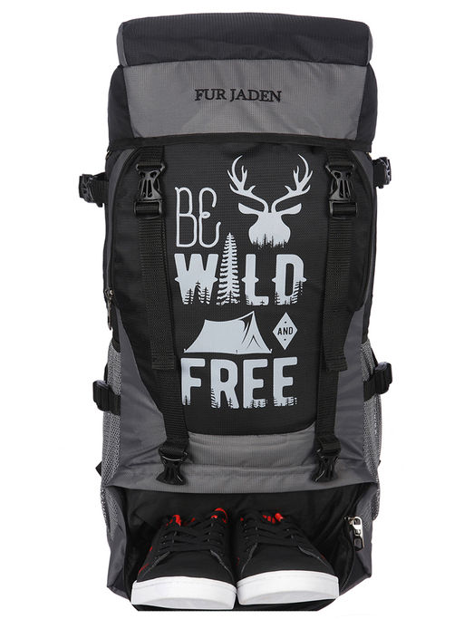 Buy FUR JADEN Black Grey 55 LTR Rucksack Travel Backpack Bag For Trekking, Hiking with Shoe Compartment Online Buy FUR JADEN Black Grey 55 LTR Rucksack Travel Backpack Bag For Trekking, Hiking with Shoe Compartment Online