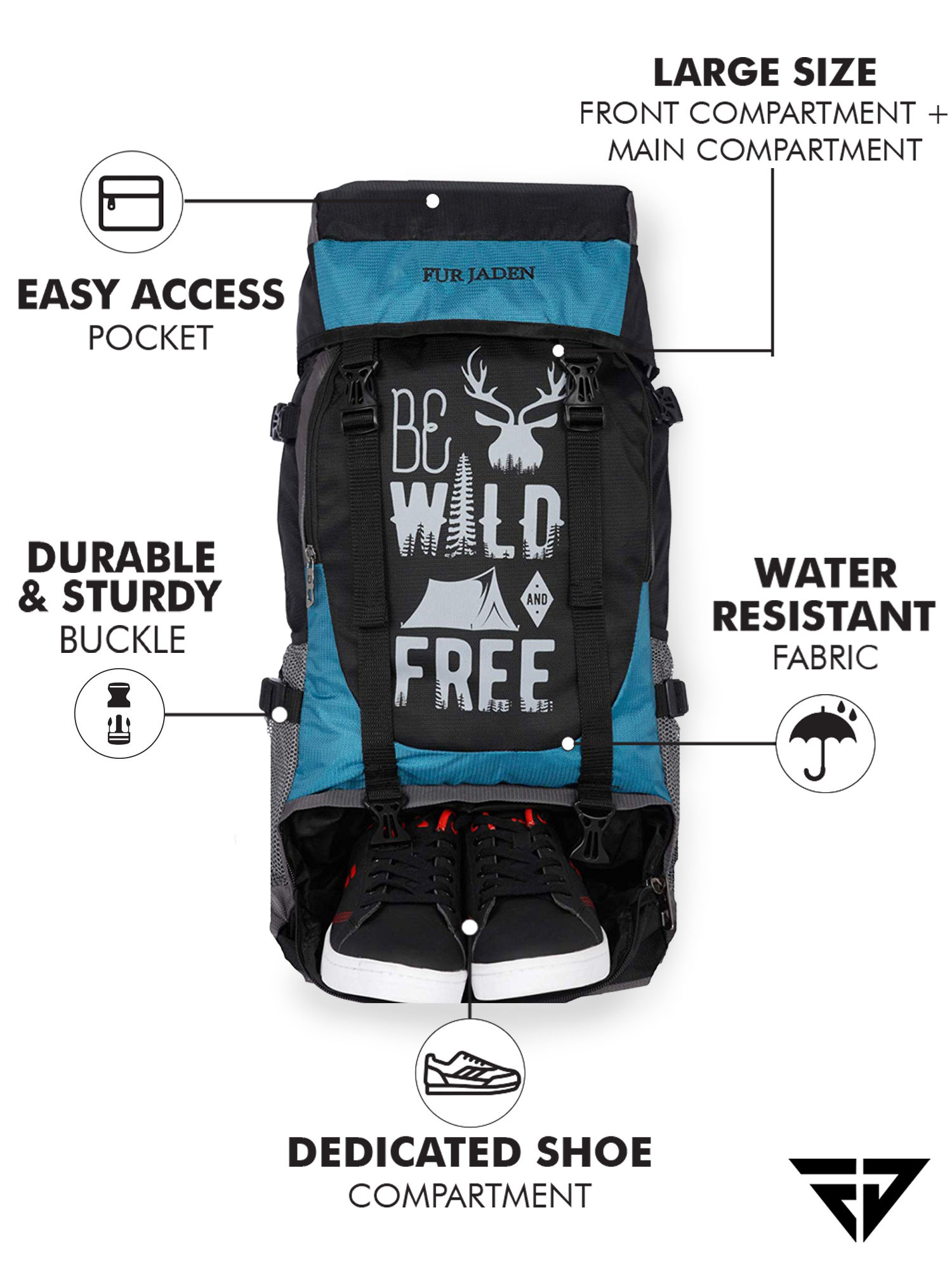 Buy FUR JADEN Turquoise 55 LTR Rucksack Travel Backpack Bag for