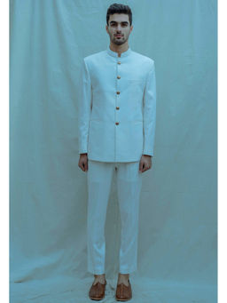 Bohame - Classis Bandgala Kurta And Pajama In Off White (Set of 2)