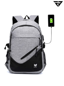 FUR JADEN - Grey Casual Backpack with USB Charging Port and 15.6 Inch Laptop Pocket