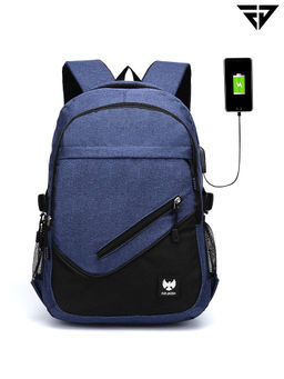 FUR JADEN - Navy Blue Casual Backpack with USB Charging Port and 15.6 Inch Laptop Pocket