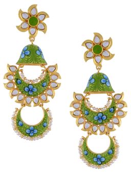Tribe Amrapali - Gold Plated Green Floral Jhumki Glass Earrings