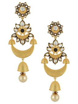 Tribe Amrapali - Gold Plated Black Enamel Floral Textured Moon Jhumki