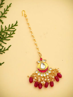Silvermerc Designs - Gold-Plated & Red Handcrafted Kundan-Studded Maang Tika