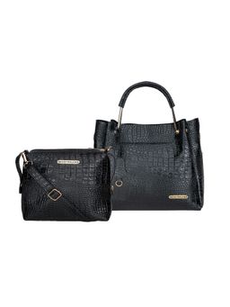 Bagsy Malone - Black Crocodile Print Handbag and Sling Bag (Set of 2)