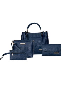 Bagsy Malone - Blue Crocodile Print Handbag, Sling Bag with Clutch and Wristlet (Set of 4)