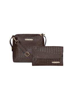 Bagsy Malone - Brown Crocodile Print Sling Bag and Clutch (Set of 2)