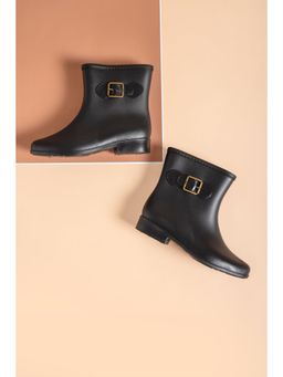 Twenty Dresses by Nykaa Fashion - Black Solid Above Ankle Bucckle Gum Boots