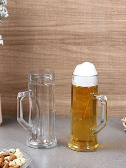 Ober Glass - Premium Ribbed Beer Mug Lead Free 330ml Transparent Set of 2