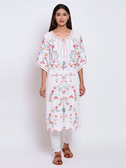 Biba - Off White Embroidered Kurta