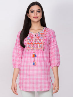 Biba - Pink Embroidered Kurta