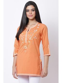 Biba - Orange Embroidered Kurta