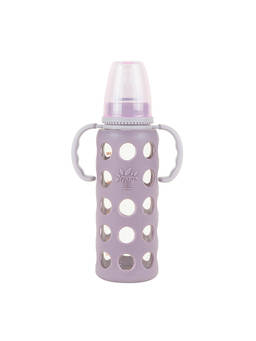 Baby Moo - Good Grip Purple 240 ml Glass Feeding Bottle With Handle