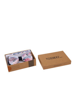 Tossido - Multi-Colour Double Stitch Printed Bowtie & Printed Pocket Square In Box