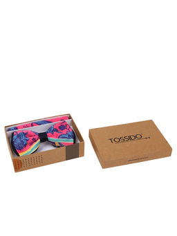 Tossido - Multi-Colour Double Stitch Printed Bowtie & Printed Pocket Square In Box