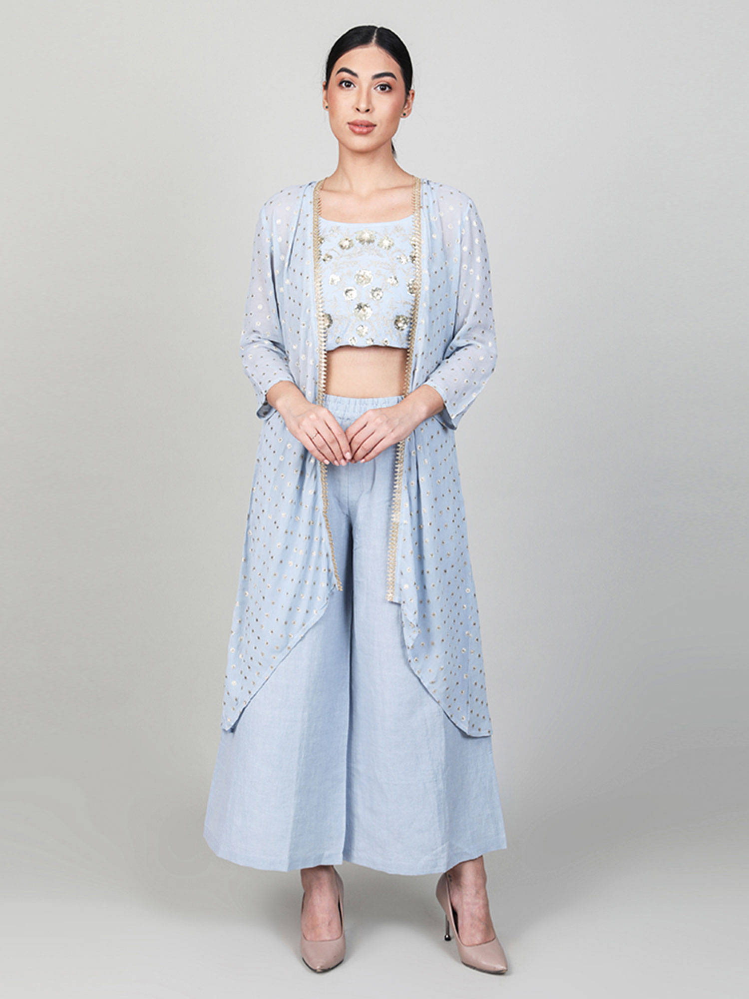 Elegant Shrug ,crop-top And Palazzo Set 