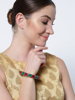 Priyaasi - Multi-Color Gold-Plated Ruby And Emerald Studded Kada Bracelet