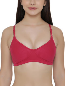 Clovia - Cotton Rich Solid Non-Padded Full Cup Wire Free T-shirt Bra - Dark Pink
