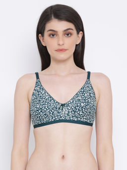 Clovia - Cotton Rich Printed Non-Padded Full Cup Wire Free M-frame Bra - Teal
