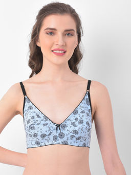 Clovia - Cotton Rich Printed Non-Padded Full Cup Wire Free M-frame Bra - Light Blue