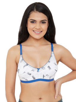 Clovia - Cotton Rich Printed Non-Padded Full Cup Wire Free M-frame Bra - White