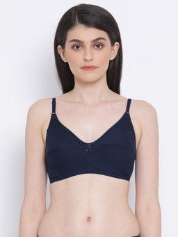 Clovia - Cotton Rich Solid Non-Padded Full Cup Wire Free M-frame Bra - Dark Blue