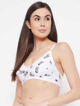 Clovia - Cotton Spandex Printed Non-Padded Full Cup Wire Free Full Figure Bra - White