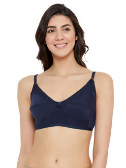 Clovia - Cotton Rich Solid Non-Padded Full Cup Wire Free Full Figure Bra - Dark Blue