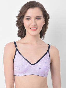 Clovia - Cotton Rich Printed Non-Padded Full Cup Wire Free M-frame Bra - Light Purple