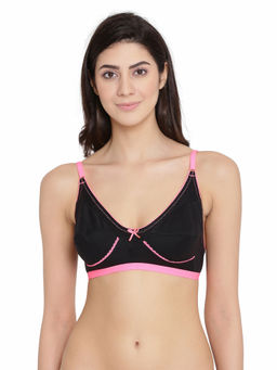 Clovia - Cotton Rich Solid Non-Padded Full Cup Wire Free Full Figure Bra - Black