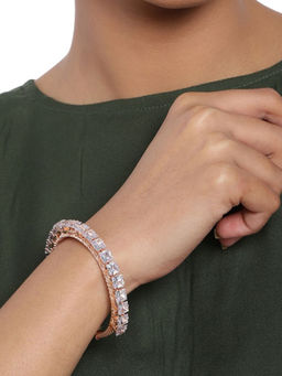Accessher - Stylish American Diamond Rose Gold Plated Bangle Bracelet For Women And Girl