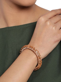 Accessher - Stylish American Diamond Rose Gold Plated Bangle Bracelet For Women And Girl