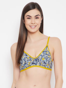 Clovia - Cotton Rich Printed Non-Padded Full Cup Wire Free Everyday Bra - Light Blue