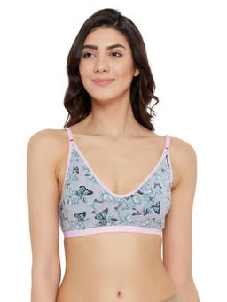 Clovia - Cotton Spandex Printed Non-Padded Full Cup Wire Free Everyday Bra - Light Pink