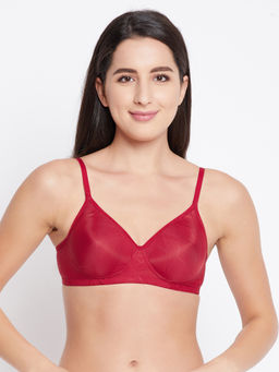 Clovia - Polyamide Solid Padded Full Cup Wire Free T-shirt Bra - Dark Red