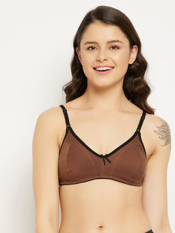 Clovia - Non-Padded Non-Wired Full Cup Bra in Brown - Cotton