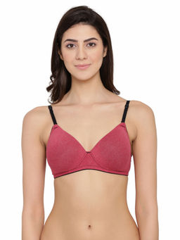 Clovia - Cotton Spandex Solid Padded Full Cup Wire Free T-shirt Bra - Dark Pink
