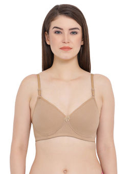 Clovia - Cotton Spandex Solid Padded Full Cup Wire Free T-shirt Bra - Nude