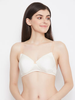 Clovia - Padded Non-wired Full Cup Polka Print T-shirt Bra - Beige